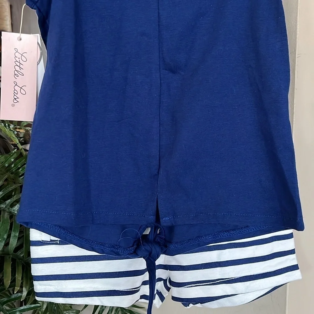 Brand New Little Lass 2-Piece Set Nautical Navy Blue Tank Top & Striped Shorts